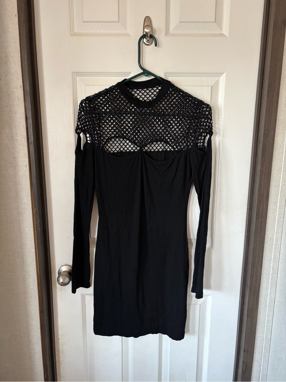 Black Long Sleeve Mesh Yoke Bodycon Dress